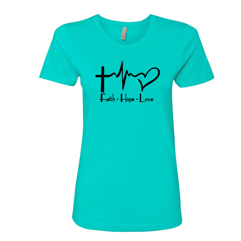 Women’s “Faith • Hope • Love” Graphic T-Shirt – Inspirational Christian Tee