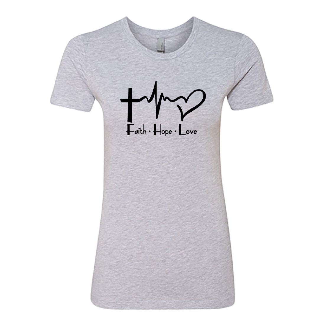Women’s “Faith • Hope • Love” Graphic T-Shirt – Inspirational Christian Tee