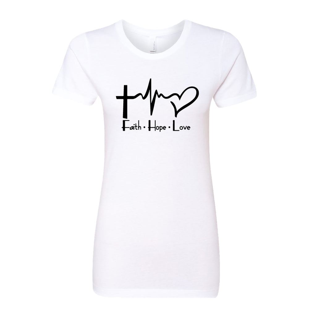 Women’s “Faith • Hope • Love” Graphic T-Shirt – Inspirational Christian Tee