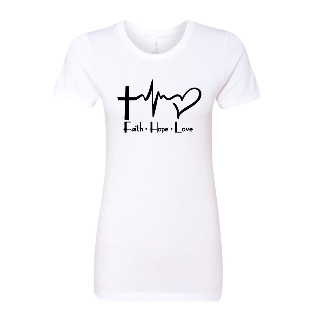 Women’s “Faith • Hope • Love” Graphic T-Shirt – Inspirational Christian Tee
