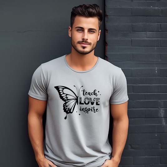 Men’s “Teach Love Inspire” Butterfly Graphic T-Shirt – Inspirational Comfort Wear