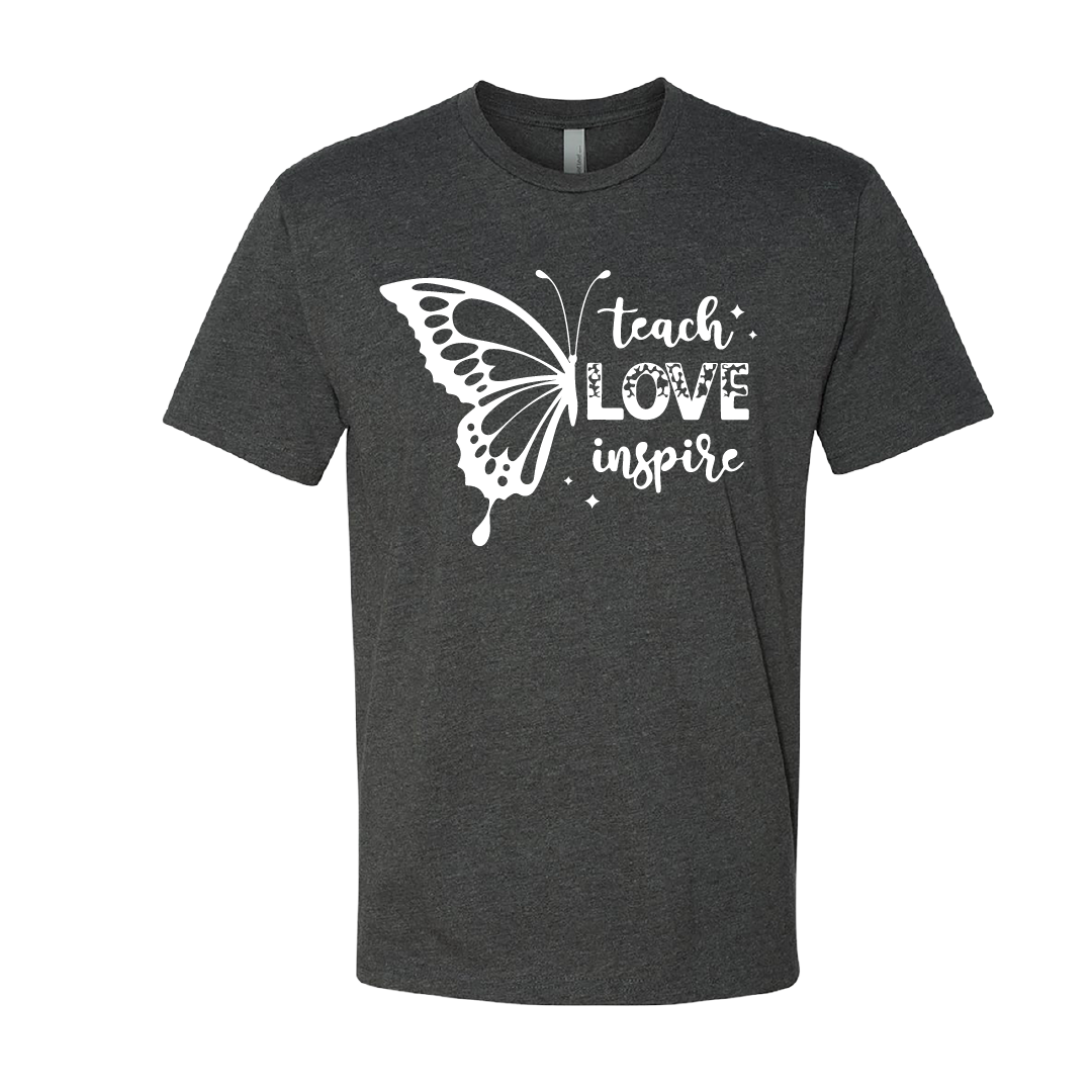 Men’s “Teach Love Inspire” Butterfly Graphic T-Shirt – Inspirational Comfort Wear