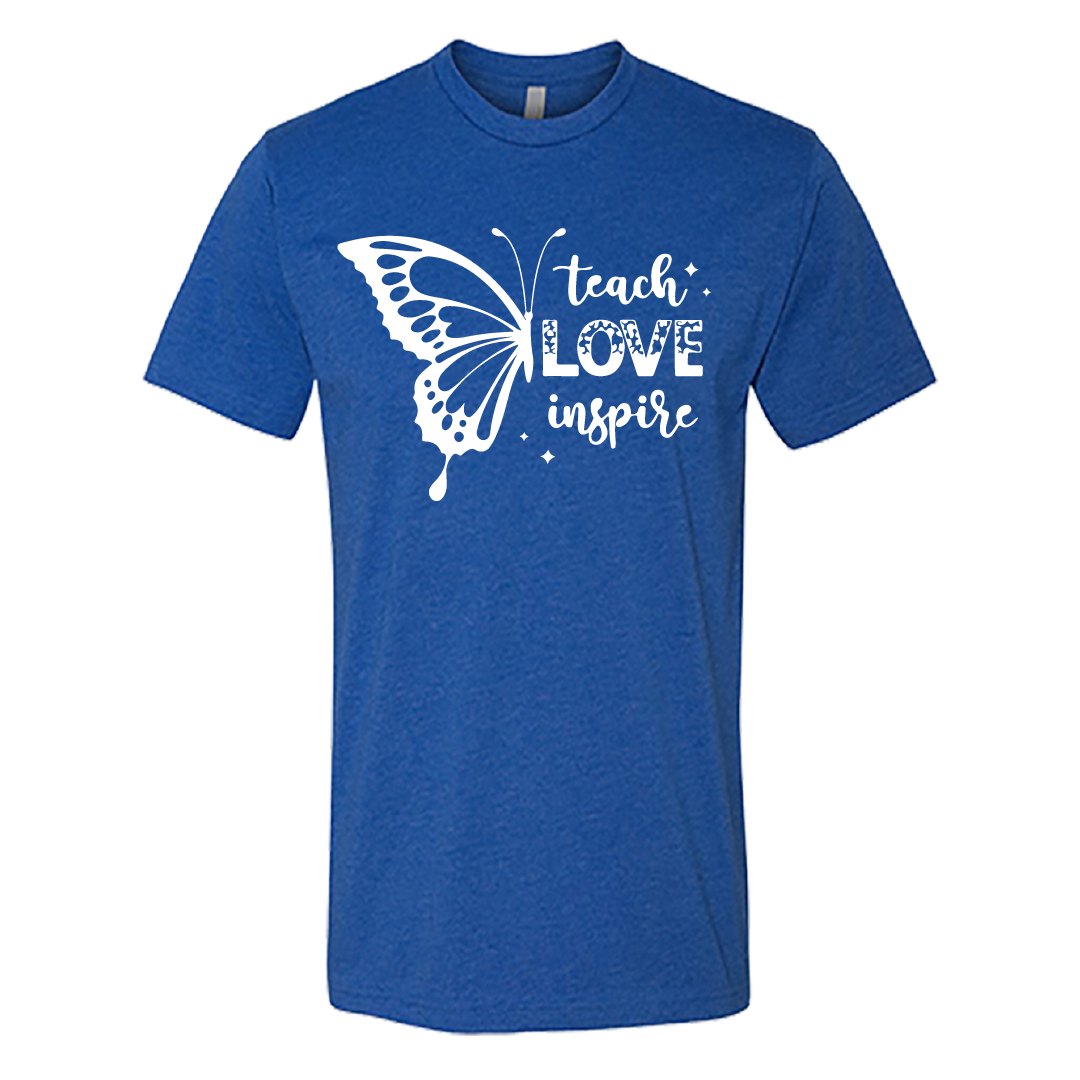 Men’s “Teach Love Inspire” Butterfly Graphic T-Shirt – Inspirational Comfort Wear
