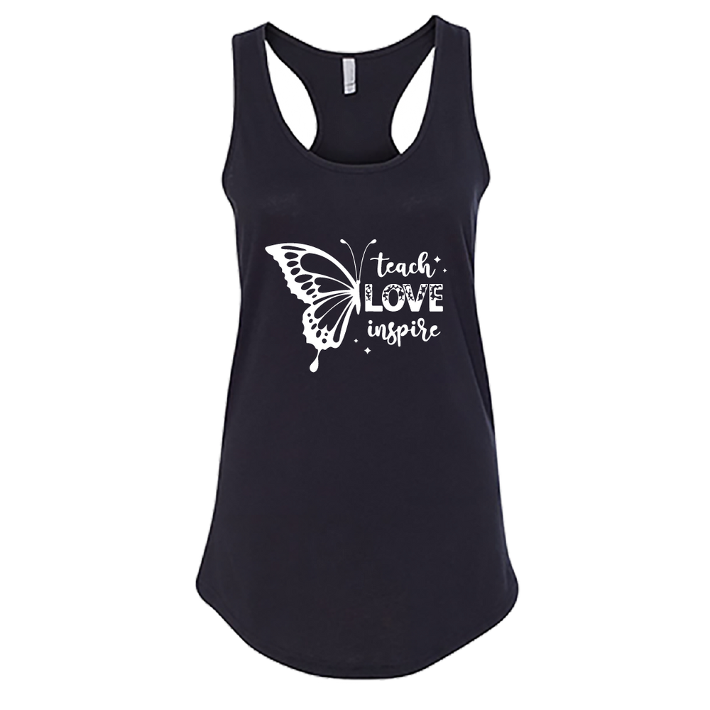 Women’s “Teach Love Inspire” Butterfly Racerback Tank Top