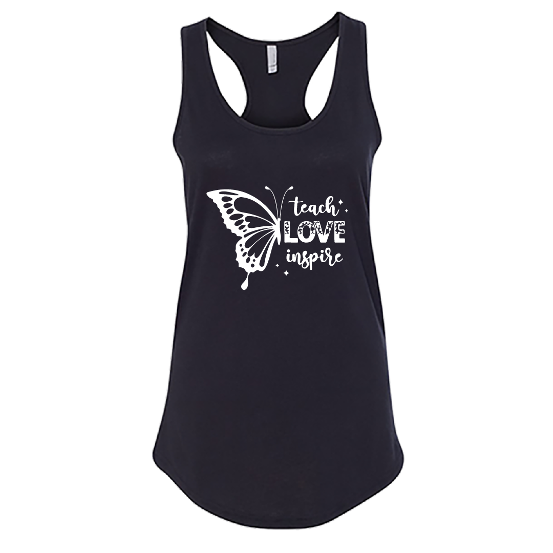 Women’s “Teach Love Inspire” Butterfly Racerback Tank Top