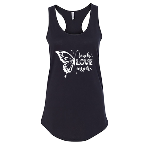Women’s “Teach Love Inspire” Butterfly Racerback Tank Top