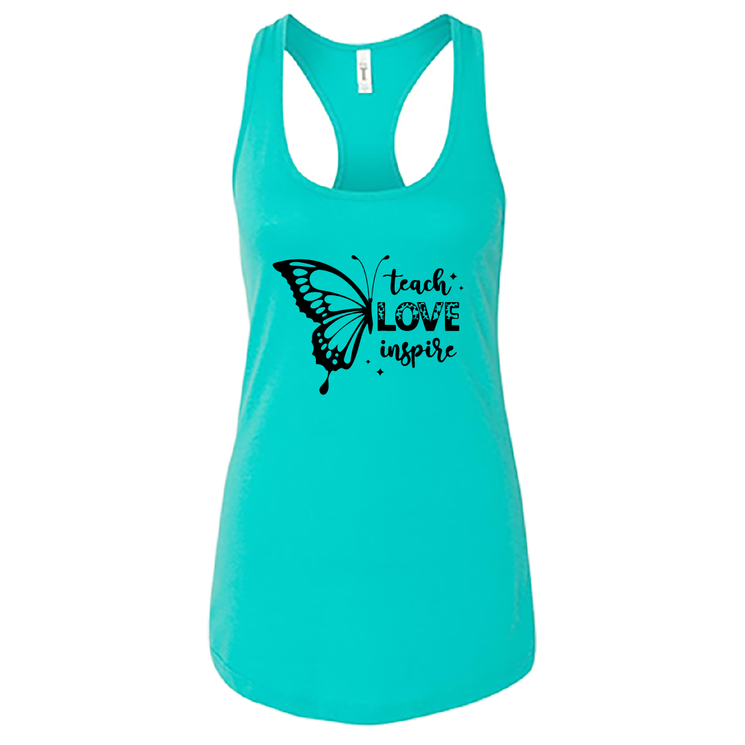 Women’s “Teach Love Inspire” Butterfly Racerback Tank Top