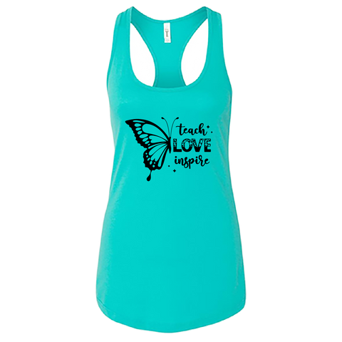 Women’s “Teach Love Inspire” Butterfly Racerback Tank Top