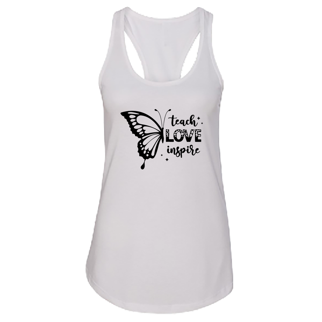 Women’s “Teach Love Inspire” Butterfly Racerback Tank Top