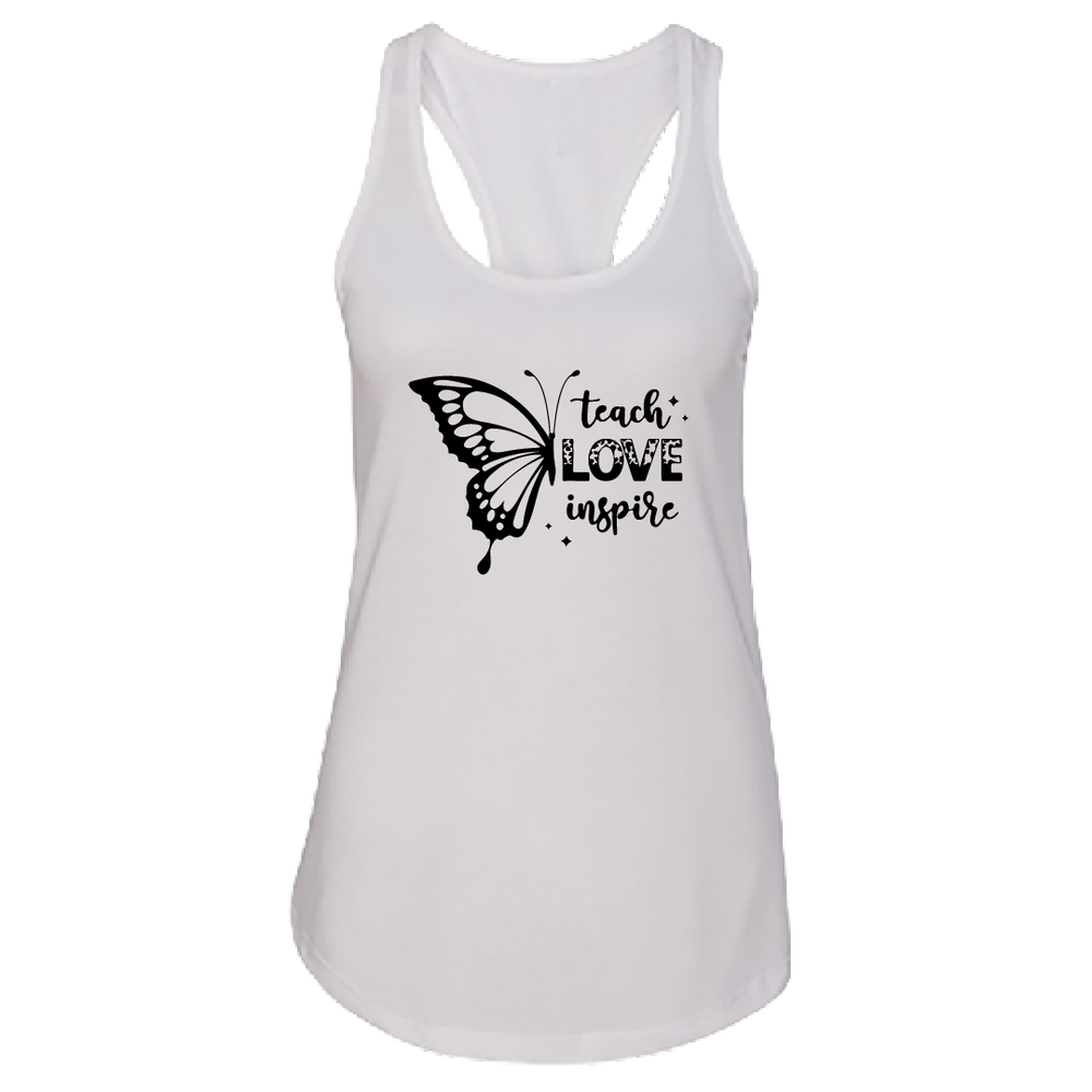 Women’s “Teach Love Inspire” Butterfly Racerback Tank Top