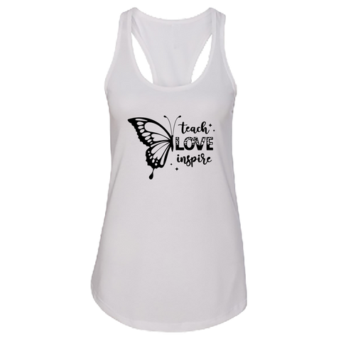 Women’s “Teach Love Inspire” Butterfly Racerback Tank Top