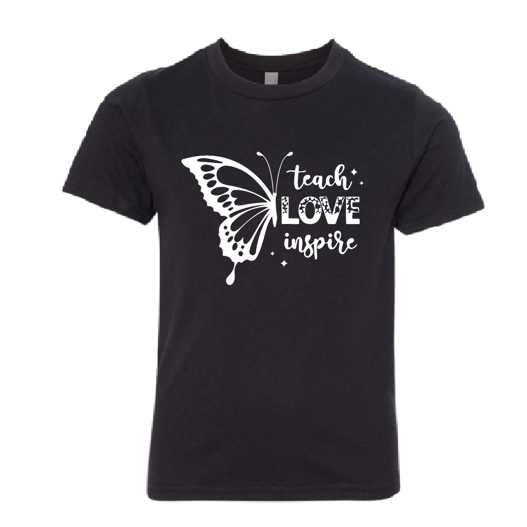Youth "Teach Love Inspire" Butterfly Graphic T-Shirt – Comfortable & Inspirational