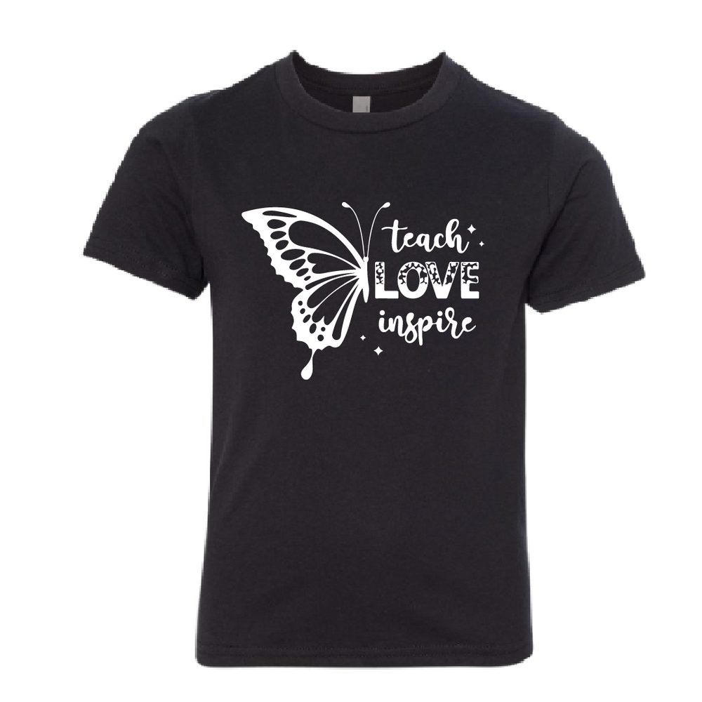 Youth "Teach Love Inspire" Butterfly Graphic T-Shirt – Comfortable & Inspirational