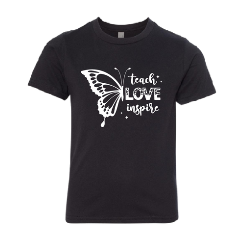 Youth "Teach Love Inspire" Butterfly Graphic T-Shirt – Comfortable & Inspirational