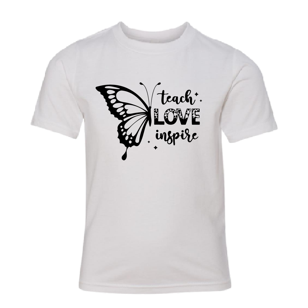 Youth "Teach Love Inspire" Butterfly Graphic T-Shirt – Comfortable & Inspirational