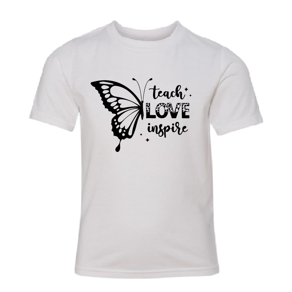 Youth "Teach Love Inspire" Butterfly Graphic T-Shirt – Comfortable & Inspirational