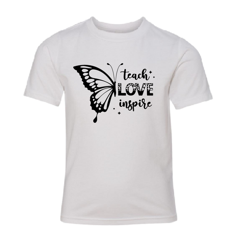 Youth "Teach Love Inspire" Butterfly Graphic T-Shirt – Comfortable & Inspirational