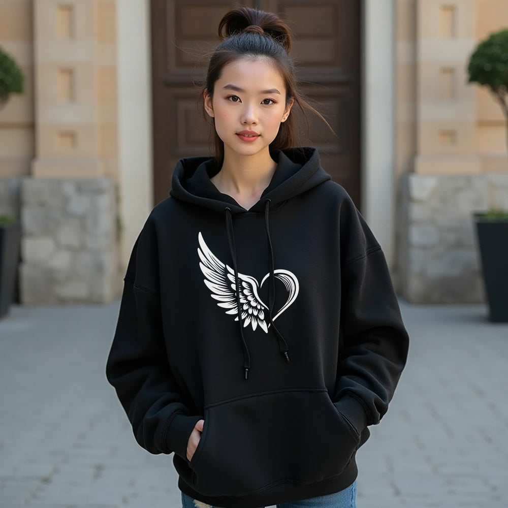 EXPRESSIVE Winged Heart Unisex Hoodie – Symbolic Angel Heart Sweatshirt
