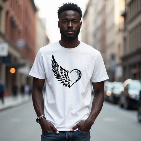 EXPRESSIVE Winged Heart Men's T-Shirt – Symbolic Angel Wing Tee