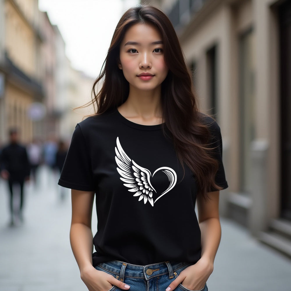EXPRESSIVE Winged Heart Women's T-Shirt – Symbolic Angel Wing Tee