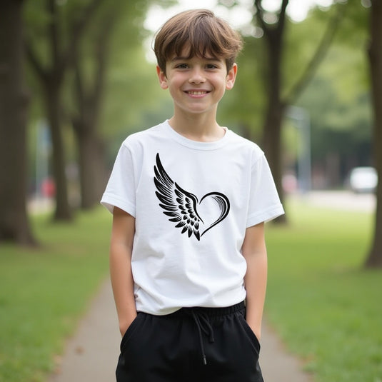 EXPRESSIVE Winged Heart Youth T-Shirt – Symbolic Angel Wing Kids' Tee