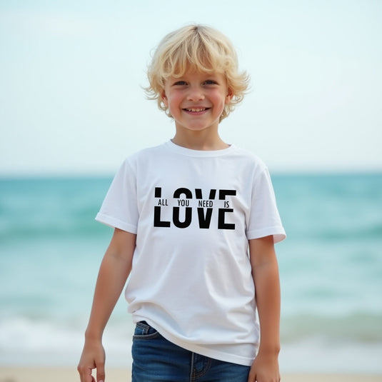 All You Need Is Love" Youth T-Shirt – A Timeless & Positive Graphic Tee