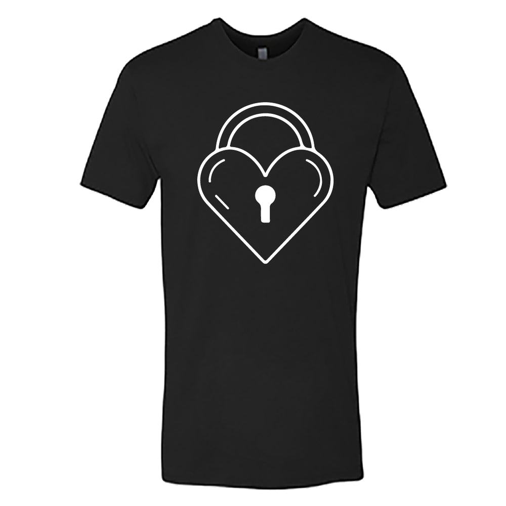 SEO Product Title Men’s Heart Lock T-Shirt – Modern Graphic Tee for Men – Minimalist Heart Padlock T-Shirt – Romantic Streetwear Gift for Him