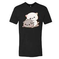 Men’s Peach & Goma Funny T-Shirt – Cute Mochi Peach Cat Graphic Tee – Mocha & Milk Lovers Shirt for Men – Premium Cotton Funny Cartoon Couple Tee