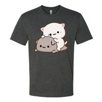 Men’s Peach & Goma Funny T-Shirt – Cute Mochi Peach Cat Graphic Tee – Mocha & Milk Lovers Shirt for Men – Premium Cotton Funny Cartoon Couple Tee