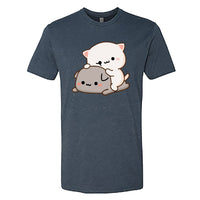 Men’s Peach & Goma Funny T-Shirt – Cute Mochi Peach Cat Graphic Tee – Mocha & Milk Lovers Shirt for Men – Premium Cotton Funny Cartoon Couple Tee