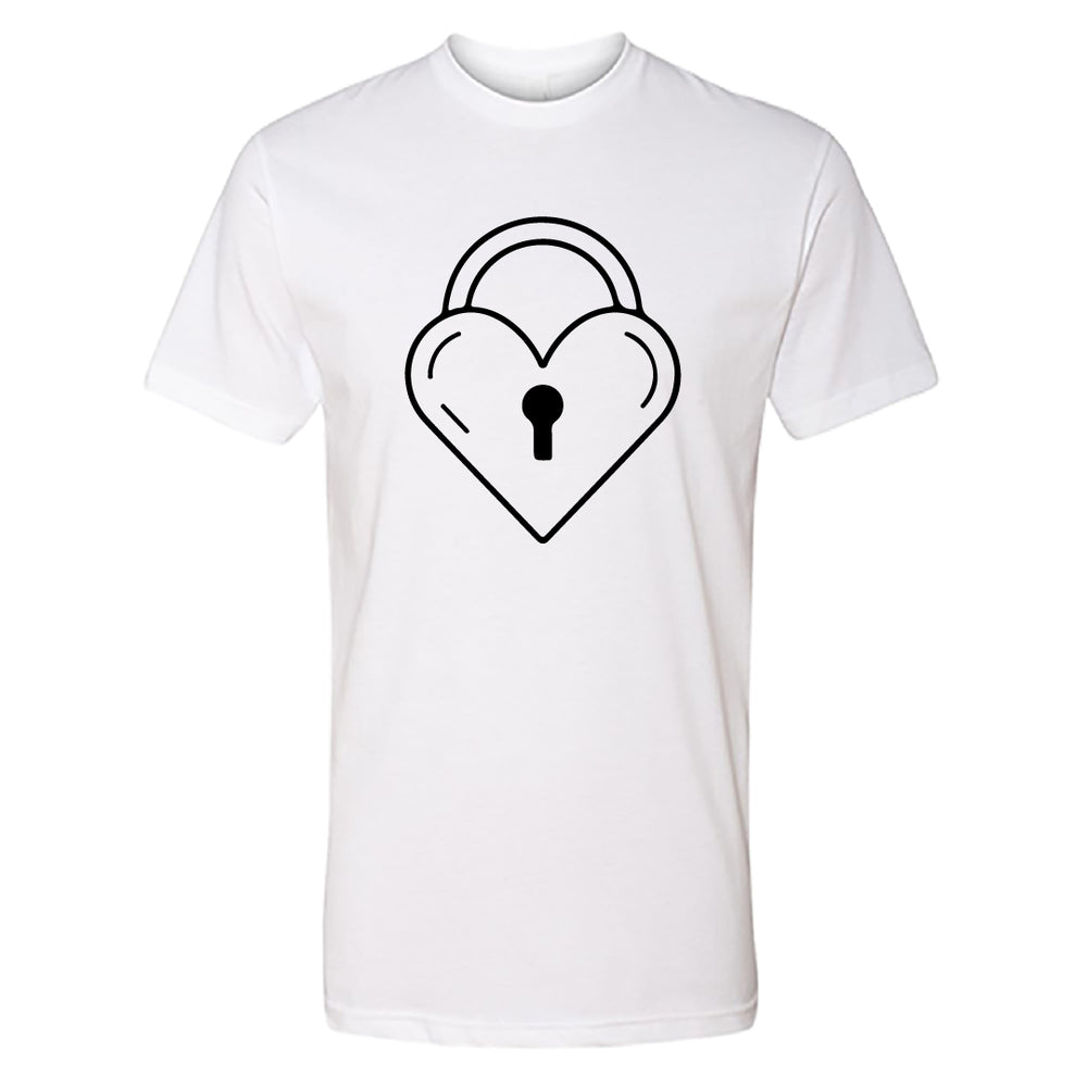 SEO Product Title Men’s Heart Lock T-Shirt – Modern Graphic Tee for Men – Minimalist Heart Padlock T-Shirt – Romantic Streetwear Gift for Him