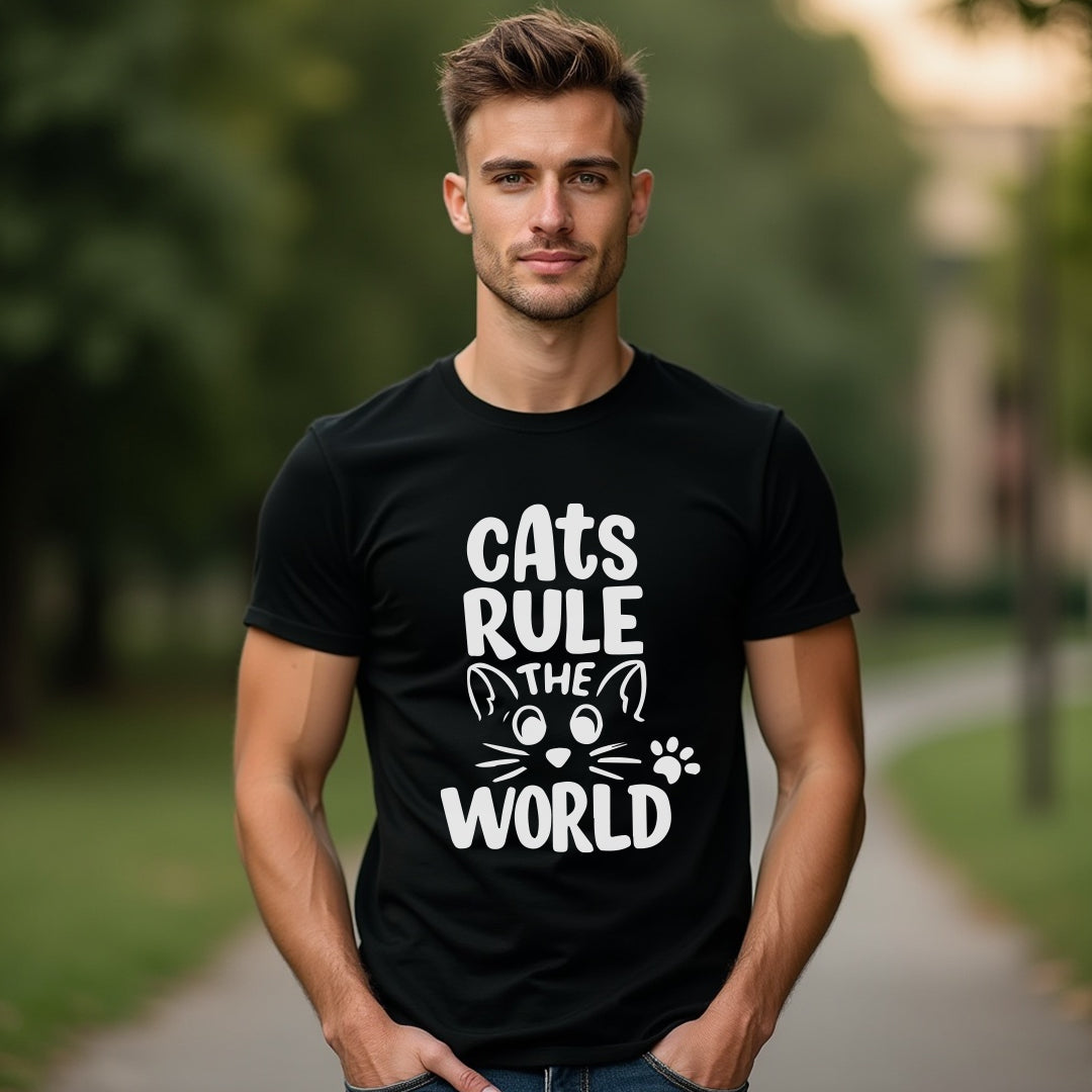 "Cats Rule the World" Men's / Unisex T-Shirt – The Purr-fect Tee for Every Cat Dad
