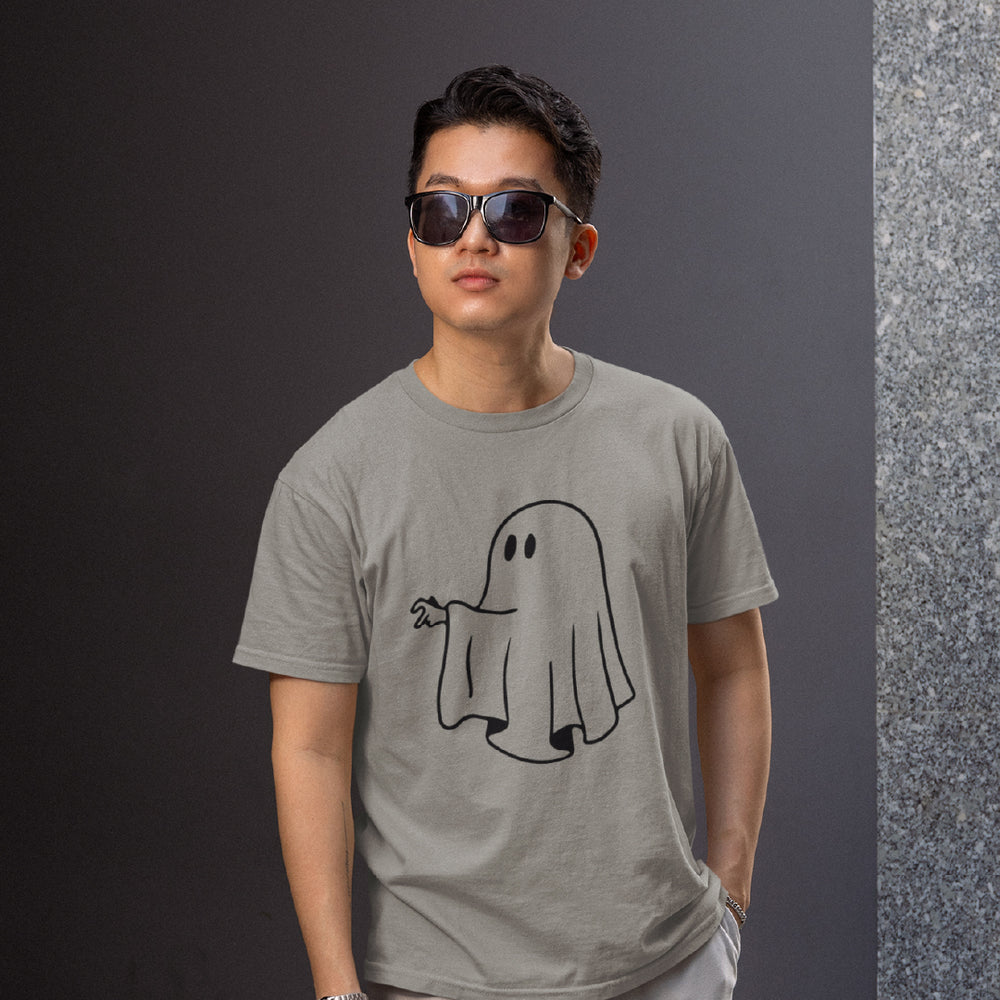 Men’s Cartoon Ghost Graphic T-Shirt – Minimalist Spooky Streetwear Tee – Premium Cotton Funny Ghost Art Shirt for Guys