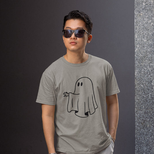 Men’s Cartoon Ghost Graphic T-Shirt – Minimalist Spooky Streetwear Tee – Premium Cotton Funny Ghost Art Shirt for Guys