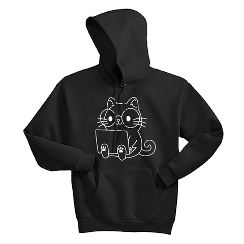 Cute Cat with Laptop Unisex Hoodie – Cozy & Stylish for Cat Lovers