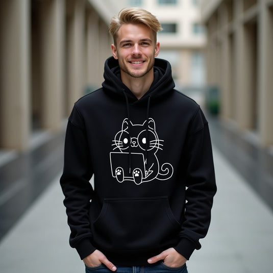 Cute Cat with Laptop Unisex Hoodie – Cozy & Stylish for Cat Lovers