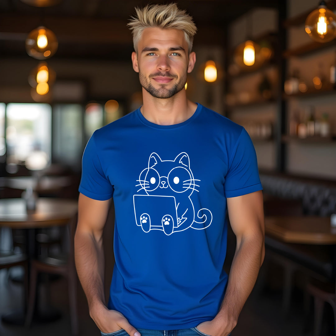 Men's "Laptop Cat" Graphic T-Shirt – Funny Cute Kitty with Laptop Print