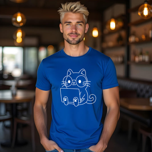 Men's "Laptop Cat" Graphic T-Shirt – Funny Cute Kitty with Laptop Print