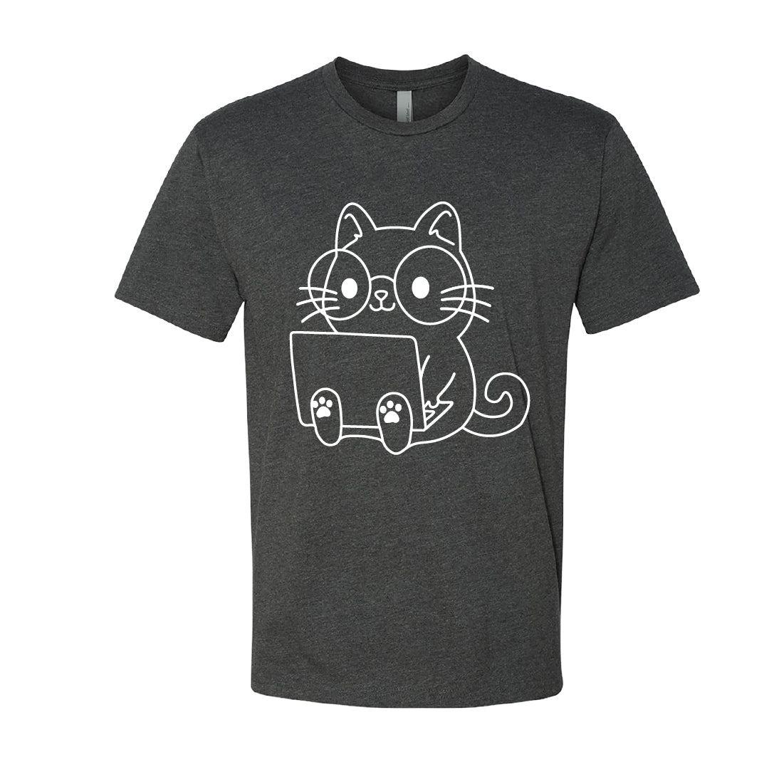Men's "Laptop Cat" Graphic T-Shirt – Funny Cute Kitty with Laptop Print
