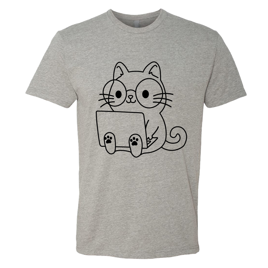 Men's "Laptop Cat" Graphic T-Shirt – Funny Cute Kitty with Laptop Print
