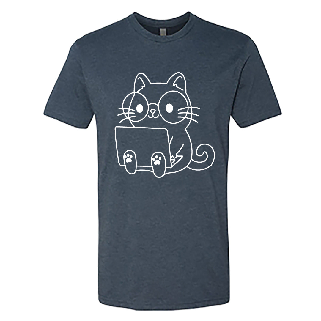 Men's "Laptop Cat" Graphic T-Shirt – Funny Cute Kitty with Laptop Print
