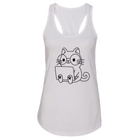 Women’s Racerback Tank Top – Cute Cat with Laptop Graphic