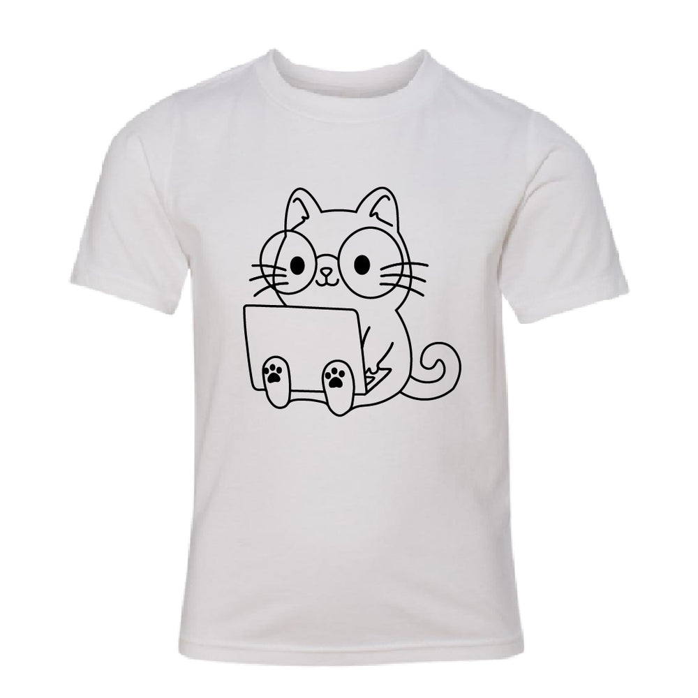 Youth "Laptop Cat" Graphic T-Shirt – Fun & Playful Design for Pet Lovers