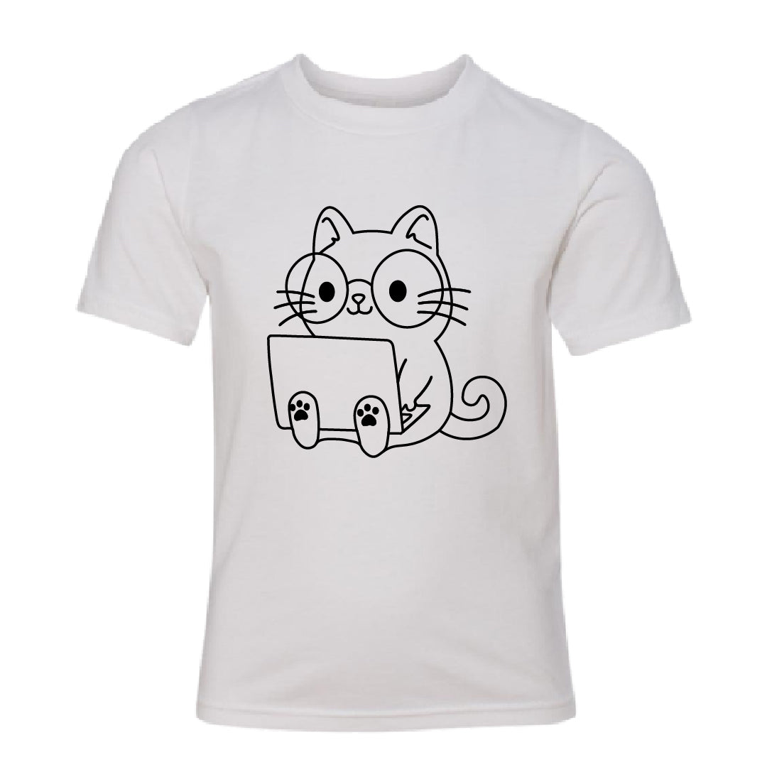 Youth "Laptop Cat" Graphic T-Shirt – Fun & Playful Design for Pet Lovers