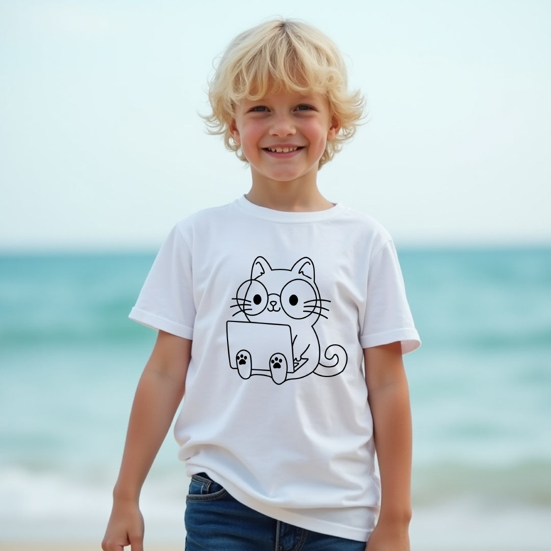Youth "Laptop Cat" Graphic T-Shirt – Fun & Playful Design for Pet Lovers