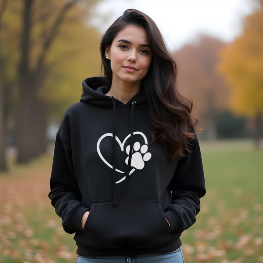 Unisex Heart Paw Print Hoodie – Love for Pets in Style