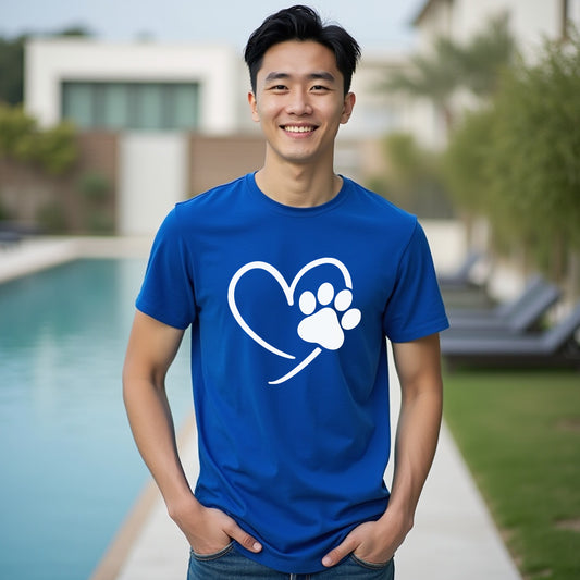 Men's Heart & Paw Print Graphic T-Shirt – Casual Pet Lover Tee