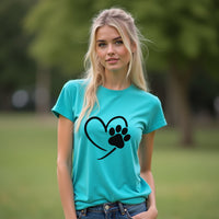 Women’s Paw & Heart Graphic T-Shirt – Soft, Stylish & Pet Lover Approved