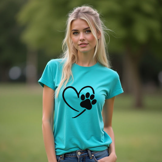Women’s Paw & Heart Graphic T-Shirt – Soft, Stylish & Pet Lover Approved