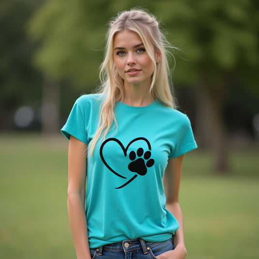 Women’s Paw & Heart Graphic T-Shirt – Soft, Stylish & Pet Lover Approved